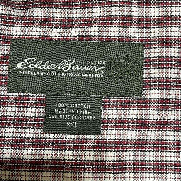 Eddie Bauer Men's Button Front Shirt Red White Plaid Relaxed Fit Cotton Size XXL - Picture 3 of 8